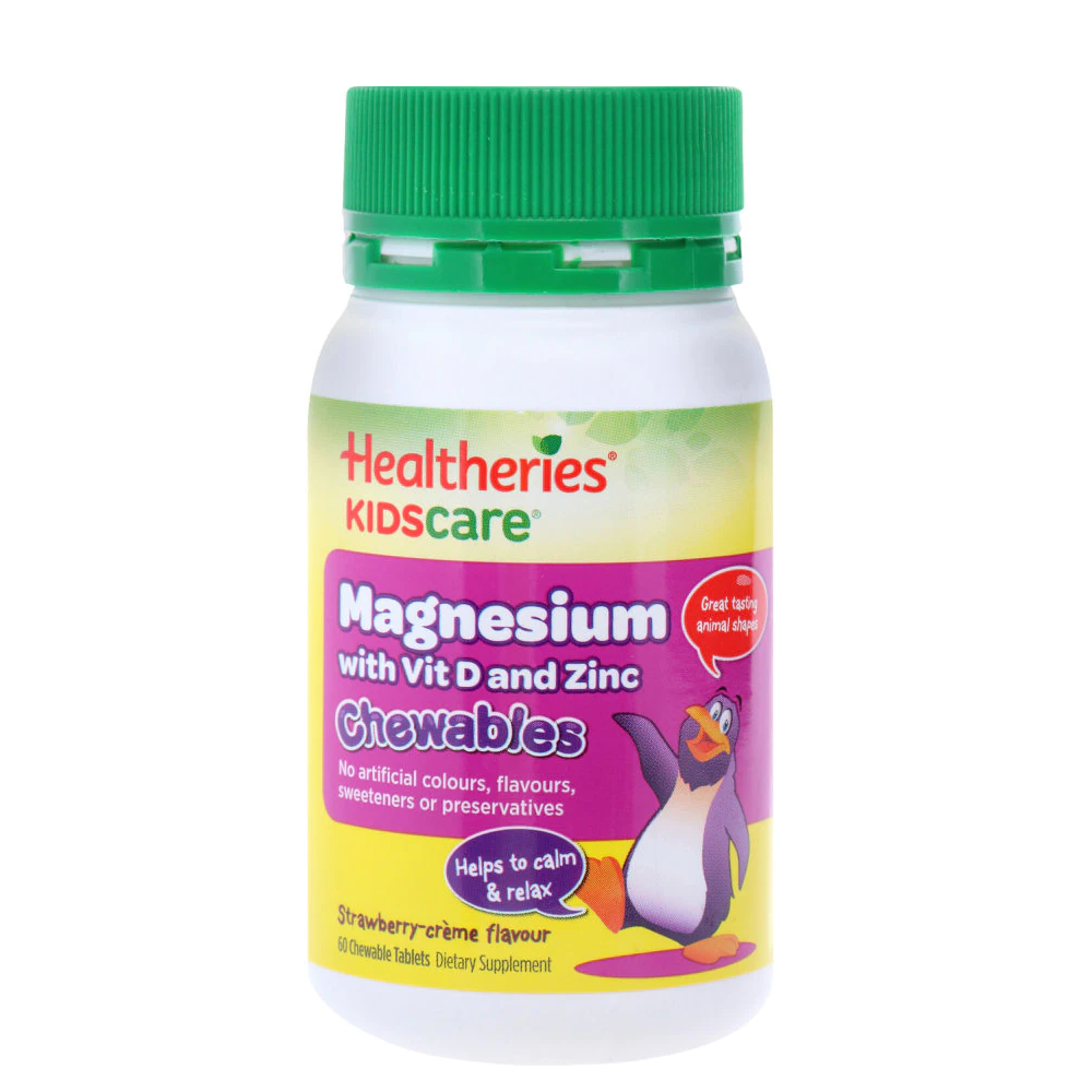 Healtheries Kids Care Magnesium With Vit D And Zinc Chewables Strawberry Flavour 60 Tablets