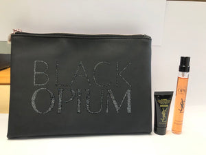 YSL (Yves Saint Laurent) Black Makeup Bag with a 9.5ml Black Opium Perfume spray