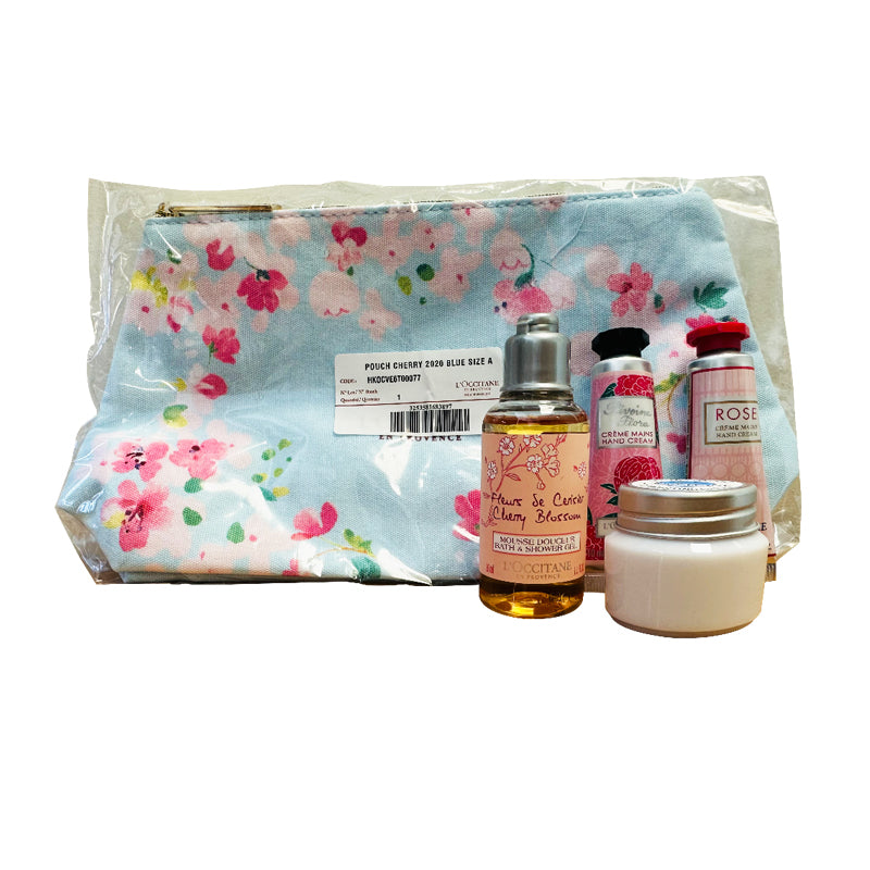 L'Occitane Blue Cosmetic Bag 4-Piece Set (Hand Cream x2, Shower Gel x1, Face Cream x1)