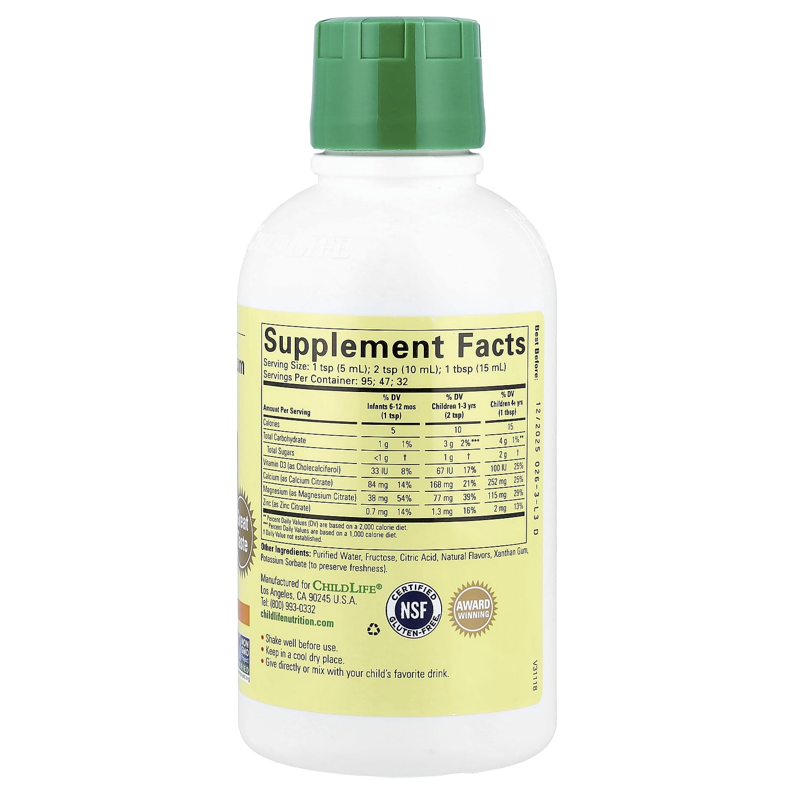 ChildLife Liquid Calcium With Magnesium Natural Orange Flavour Liquid Formula 473ml main image 1