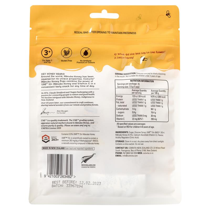 Comvita Kids UMF 10+ Manuka Honey Soothing Pops 15 Pack