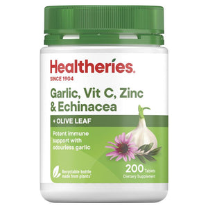Healtheries Garlic, Vit C, Zinc & Echinacea With Olive Leaf 200 Tablets