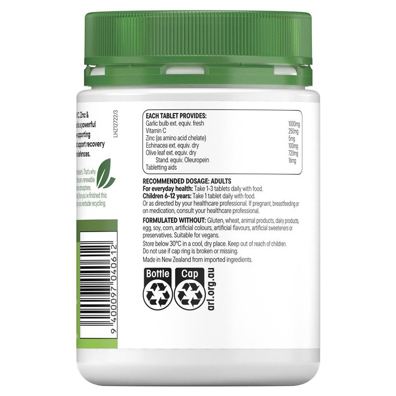 Healtheries Garlic, Vit C, Zinc & Echinacea With Olive Leaf 200 Tablets