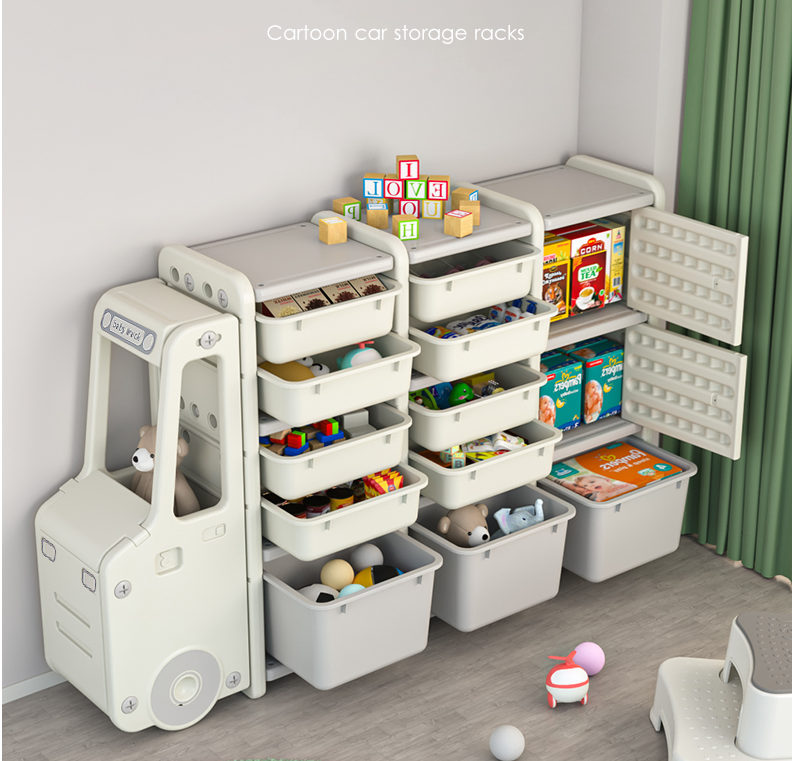 Car Shape Toy Storage Organizer with Kids Toy Shelf and Multi Toy Bins
