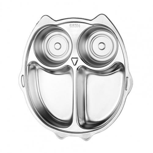 KUBY 304 Stainless Steel  Divided Plate Owl Shape, Perfect for Picky Eaters