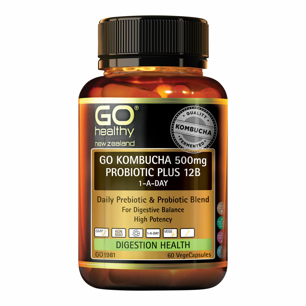 GO HEALTHY GO Kombucha 500mg Probiotic Plus 12B 60 vegecaps